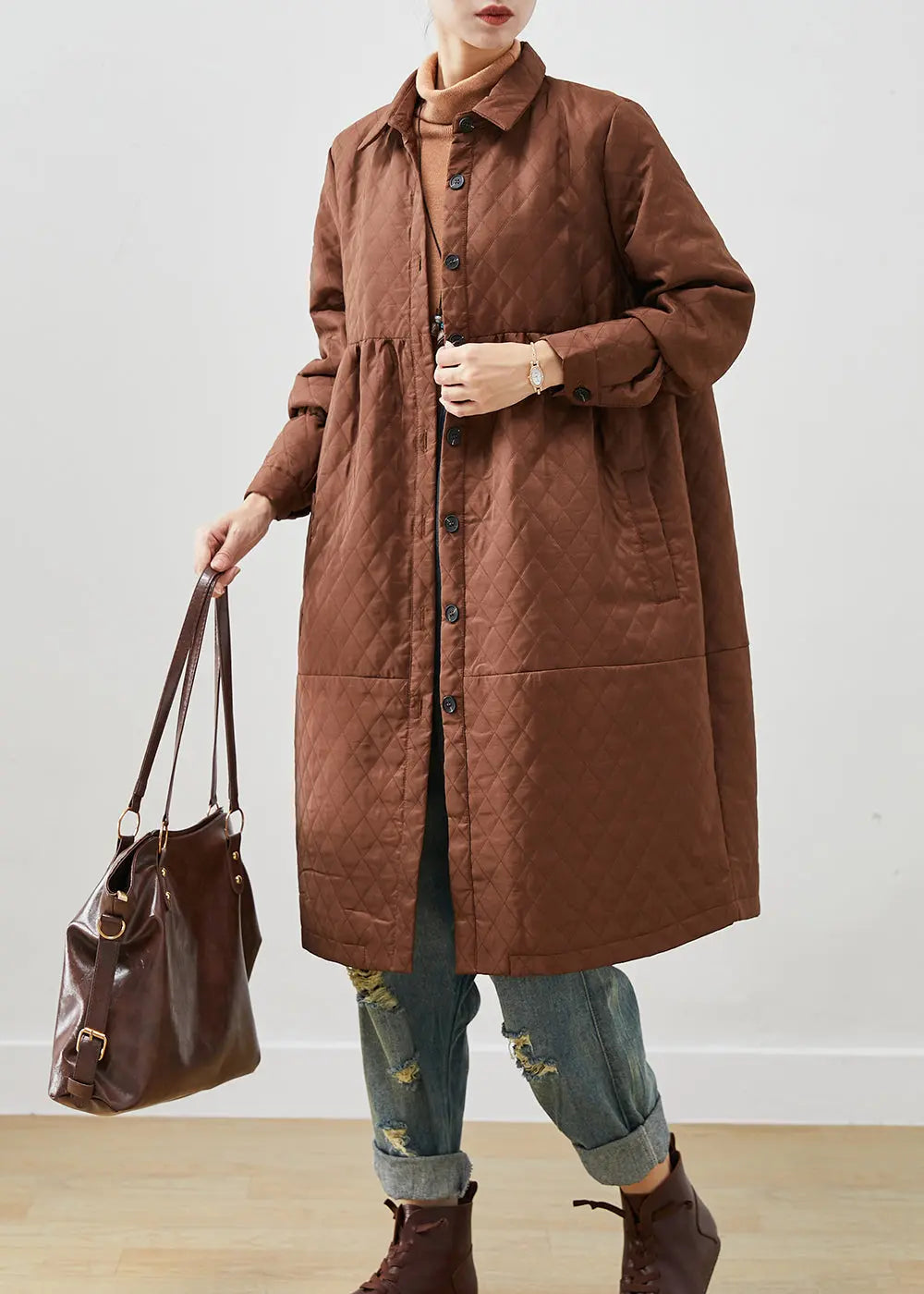 Women Brown Oversized Fine Cotton Filled Winter Coats Ada Fashion