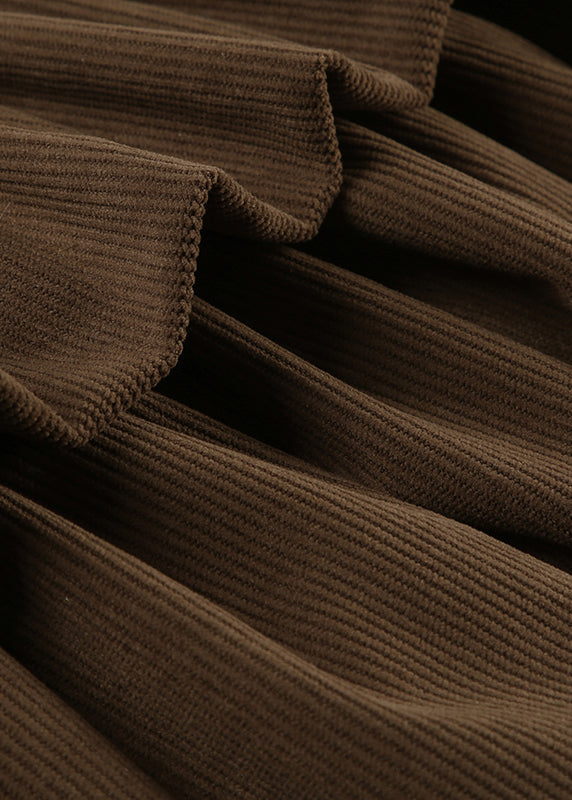 Zippered Women Summer Waist Skirts Corduroy High Brown Lace