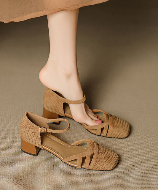 Buckle Caramel Women Strap Chunky Sandals Splicing Suede