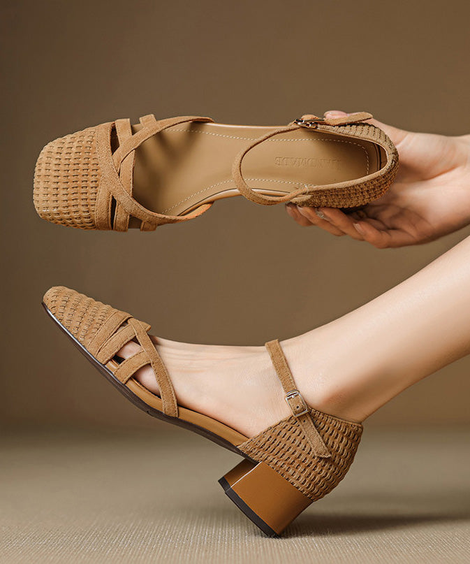 Buckle Caramel Women Strap Chunky Sandals Splicing Suede