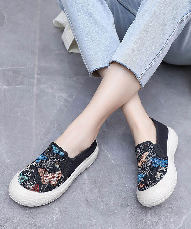 Fabric Women Embroidered Black Flats Cotton Casual
