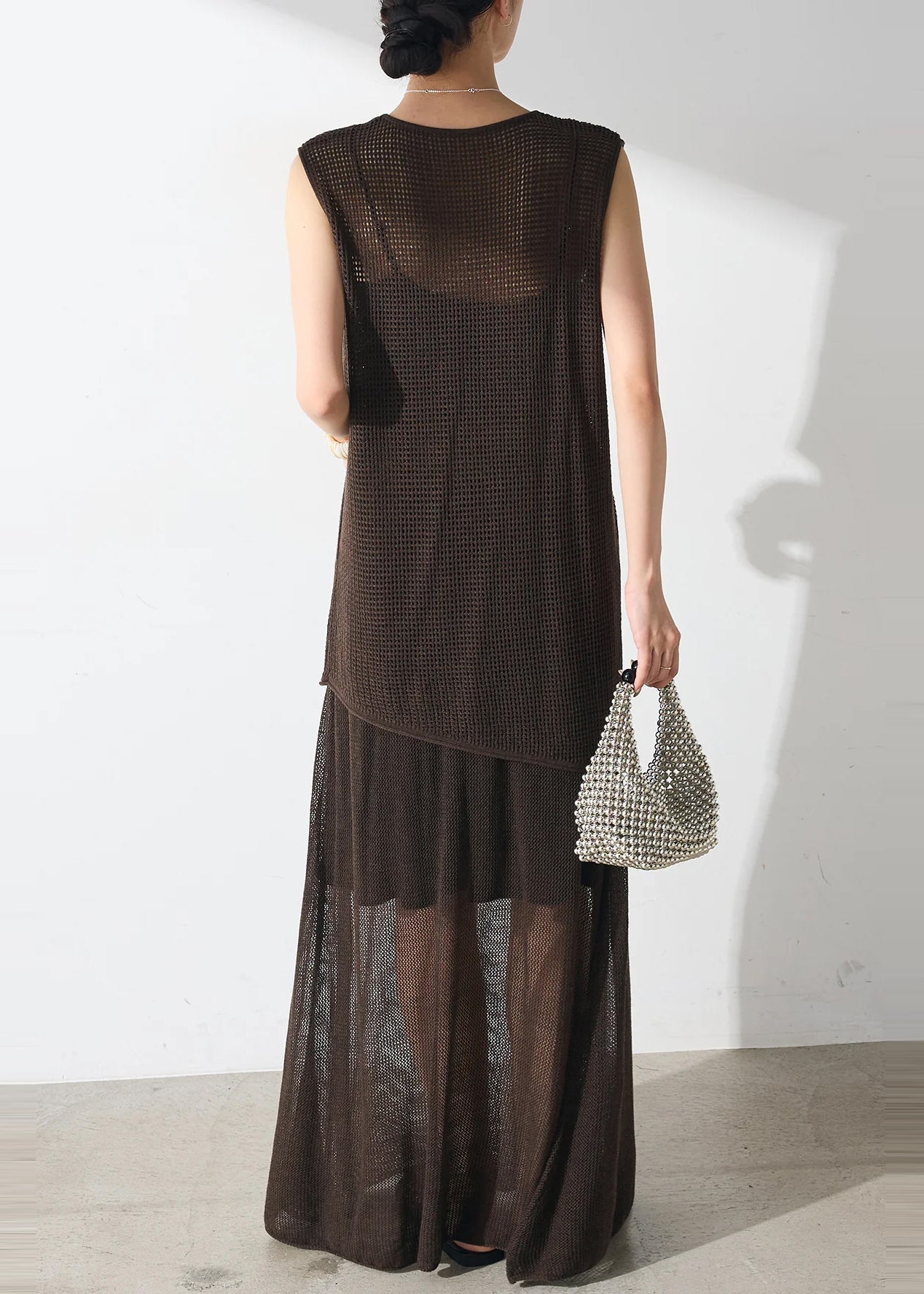 Asymmetrical Two Clothing Tulle Set Piece Women Chocolate