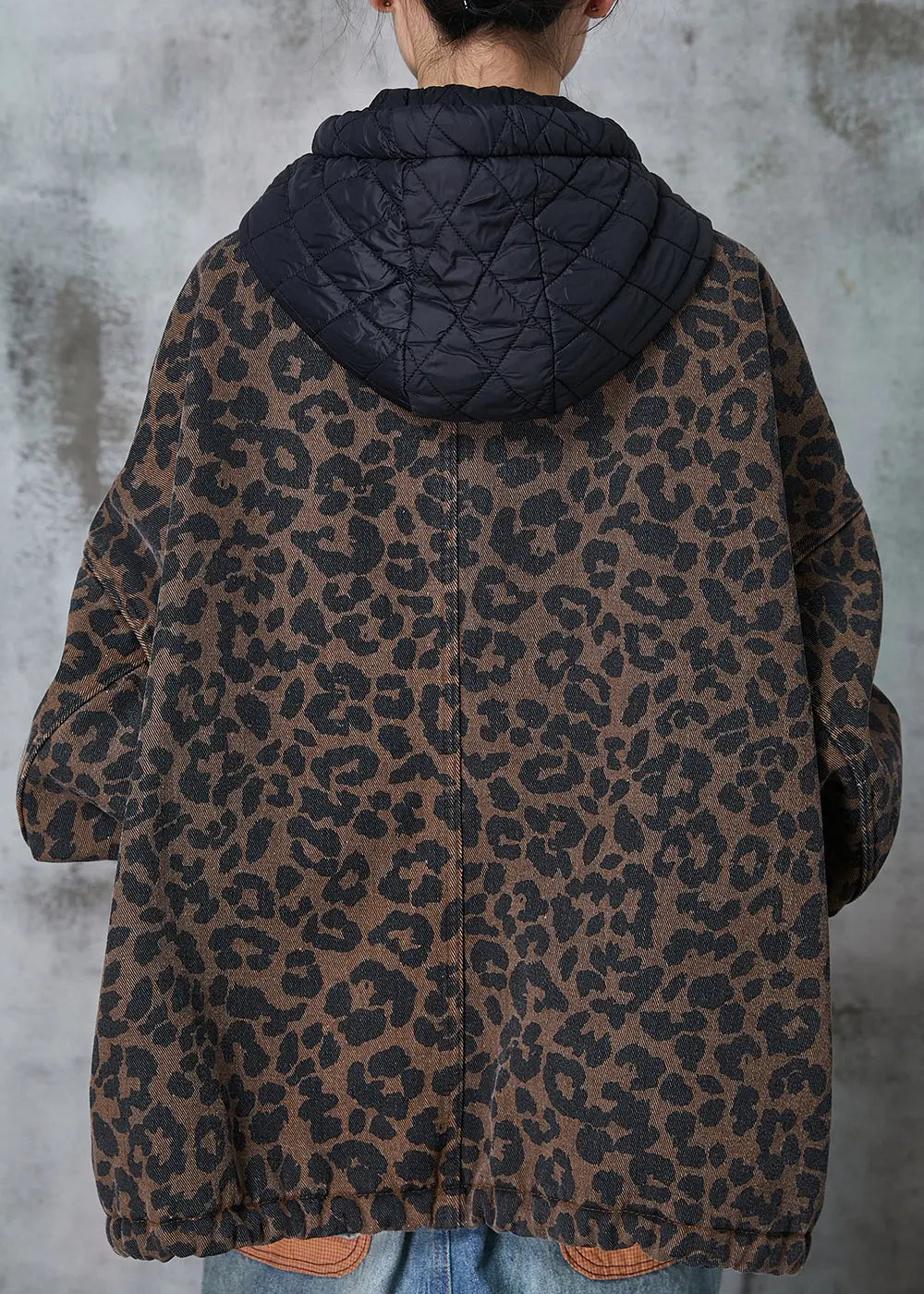 Women Coffee Hooded Leopard Print Warm Fleece Coat Spring Ada Fashion