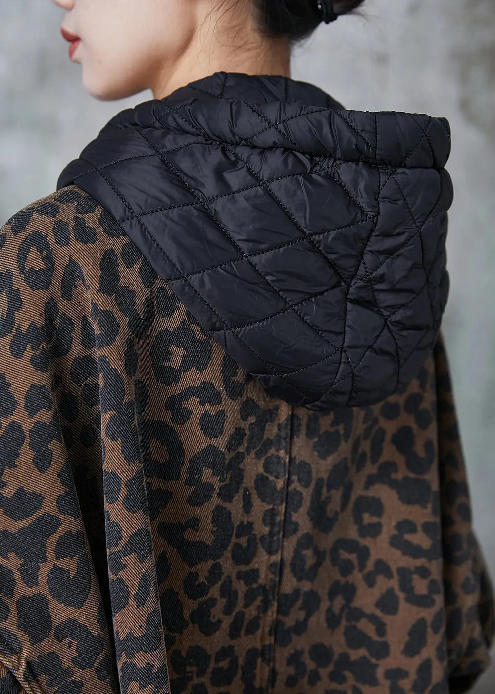 Women Coffee Hooded Leopard Print Warm Fleece Coat Spring Ada Fashion