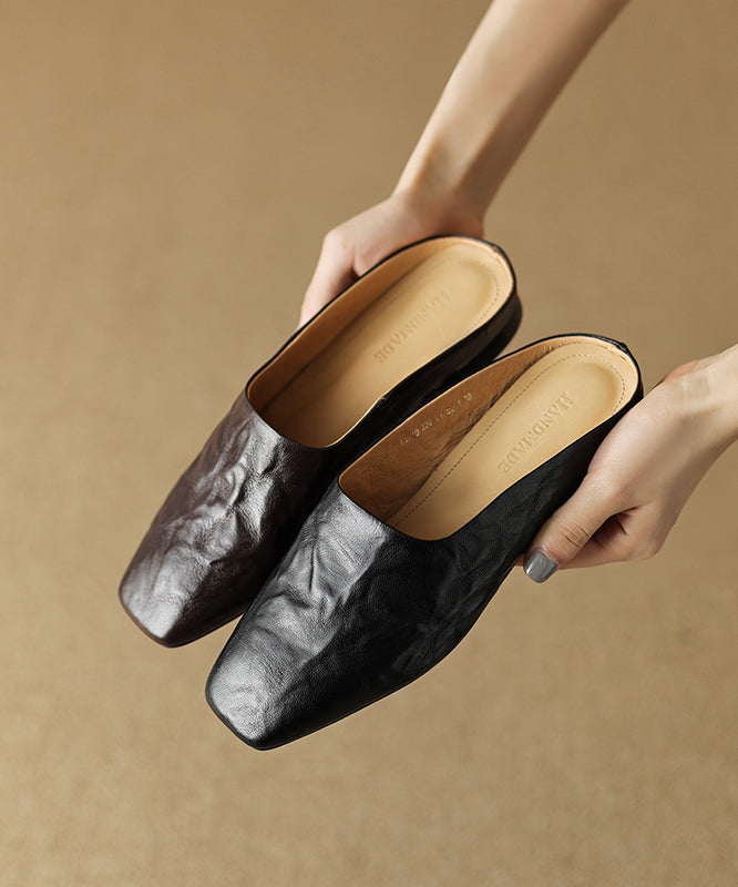 Slide Toe Women Comfy Brown Splicing Sandals Square