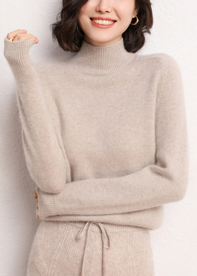 Women Dark Camel Turtleneck Solid Cashmer Sweaters Winter ER024