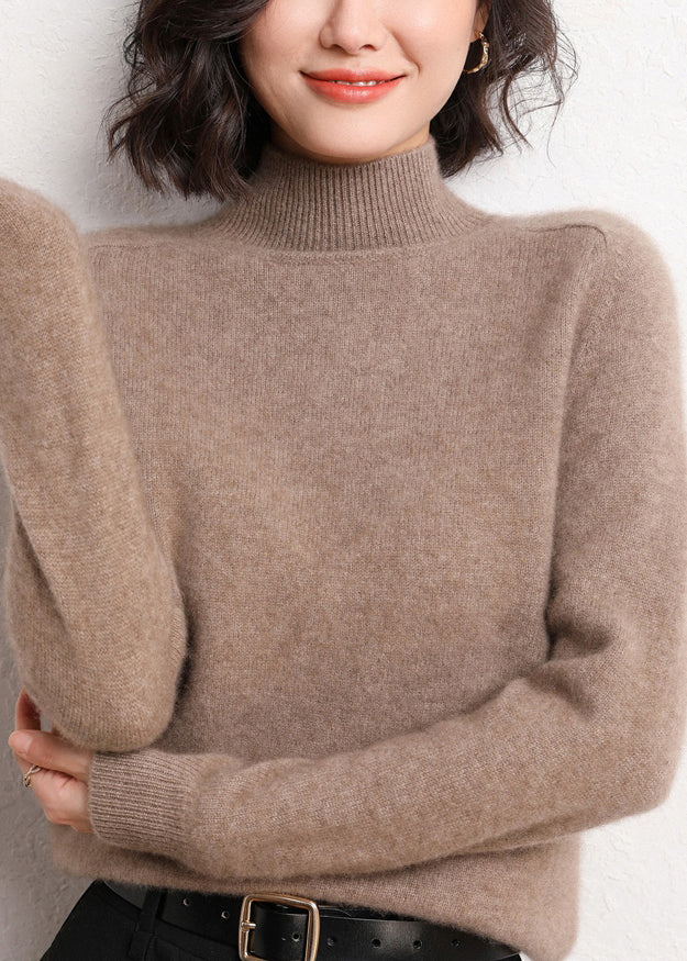 Women Dark Camel Turtleneck Solid Cashmer Sweaters Winter ER024