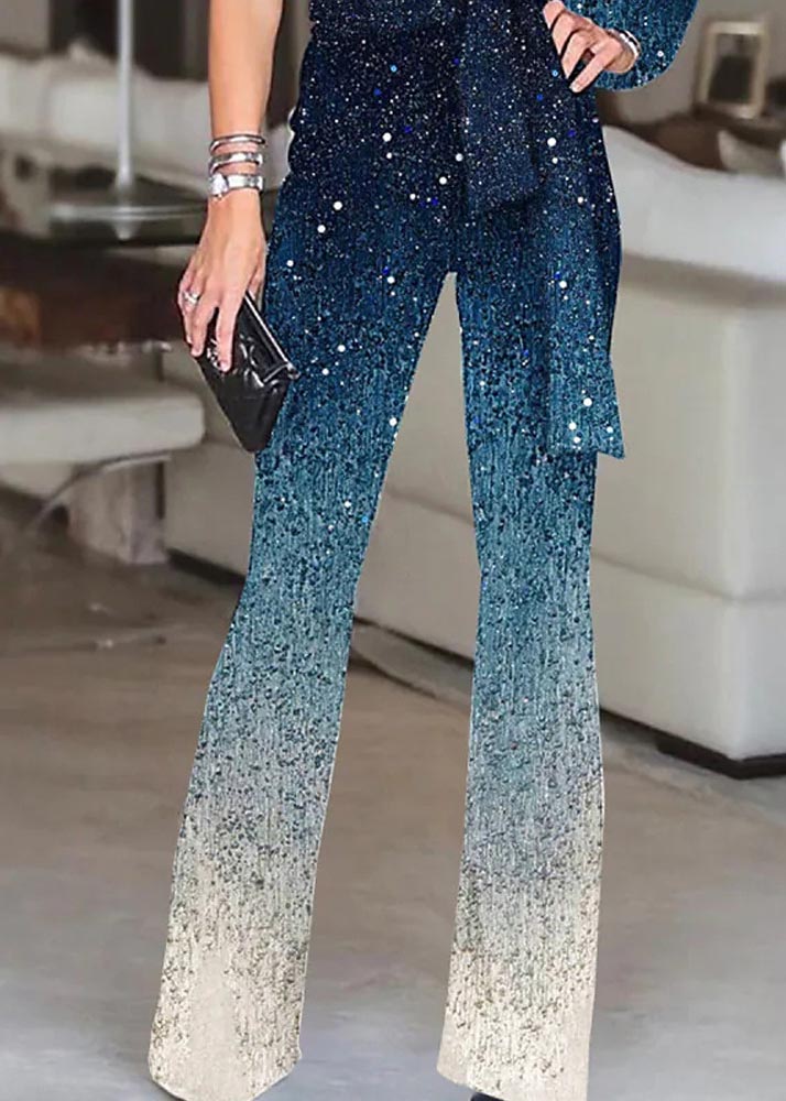 Design Gradient Blue Two One Women Sequins Shoulder Asymmetrical