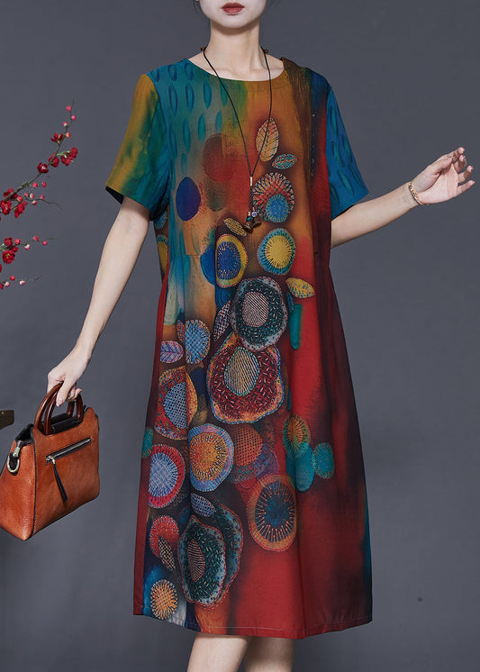 Women Gradient Color Print Silk Maxi Dresses Summer SD1034