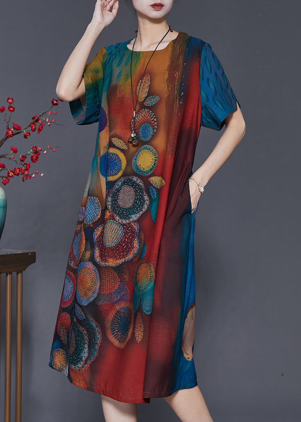 Women Gradient Color Print Silk Maxi Dresses Summer SD1034