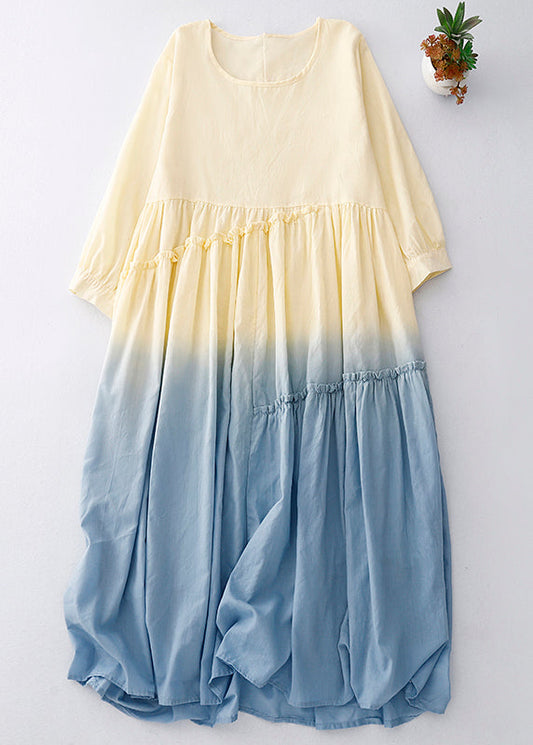 Color Summer Dress Gradient Vacation Cotton Women Ruffled