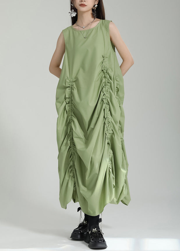 Grass Maxi Women O-Neck Dress Green Sleeveless