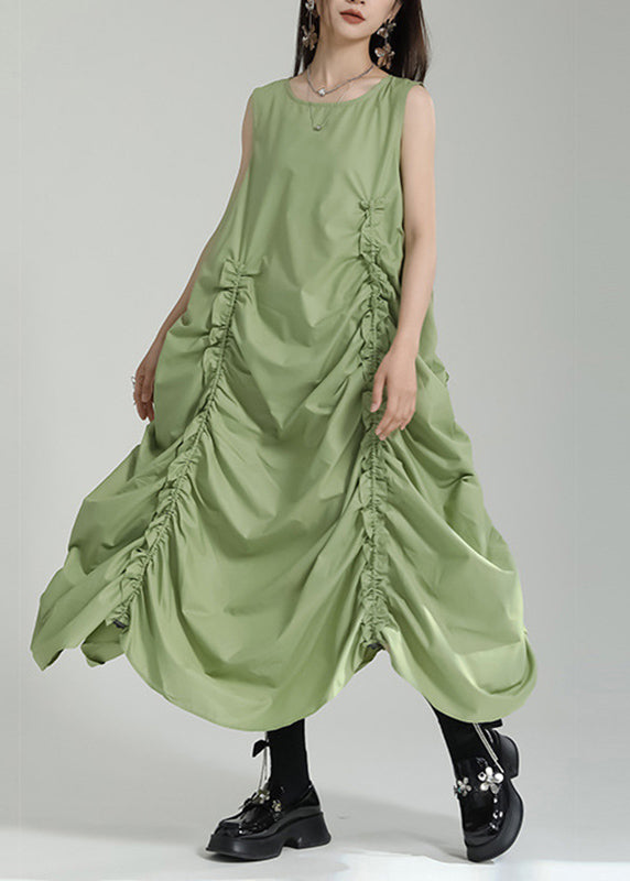 Grass Maxi Women O-Neck Dress Green Sleeveless