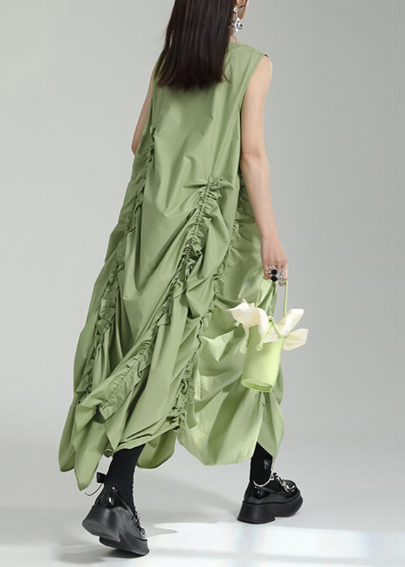 Grass Maxi Women O-Neck Dress Green Sleeveless