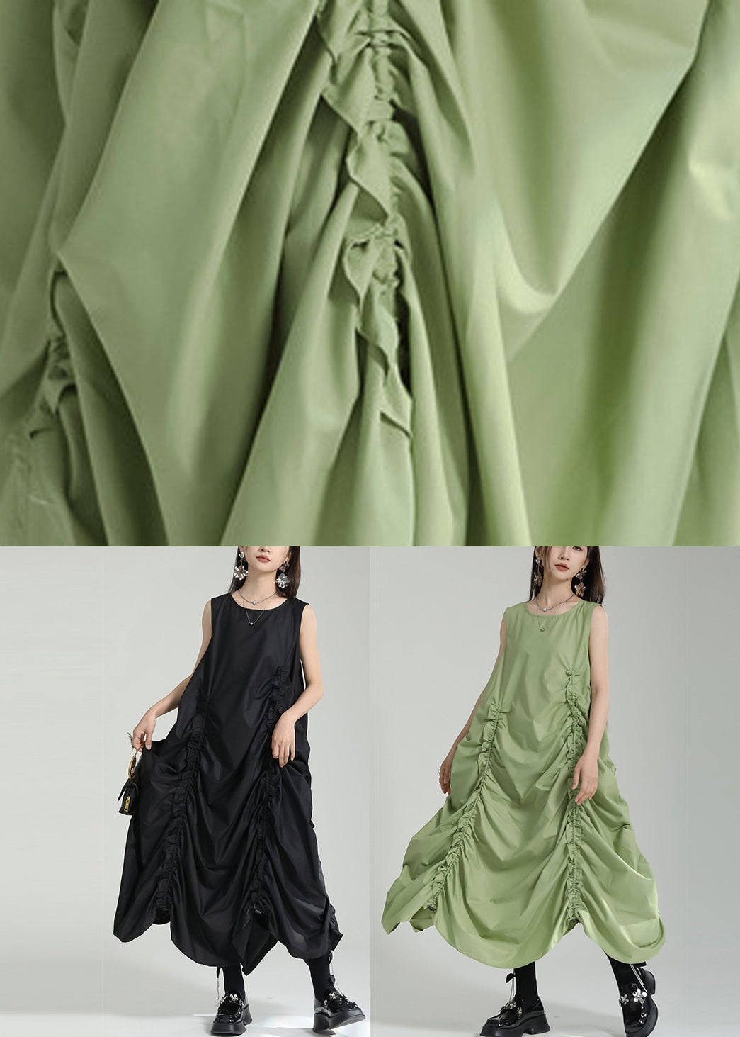 Grass Maxi Women O-Neck Dress Green Sleeveless