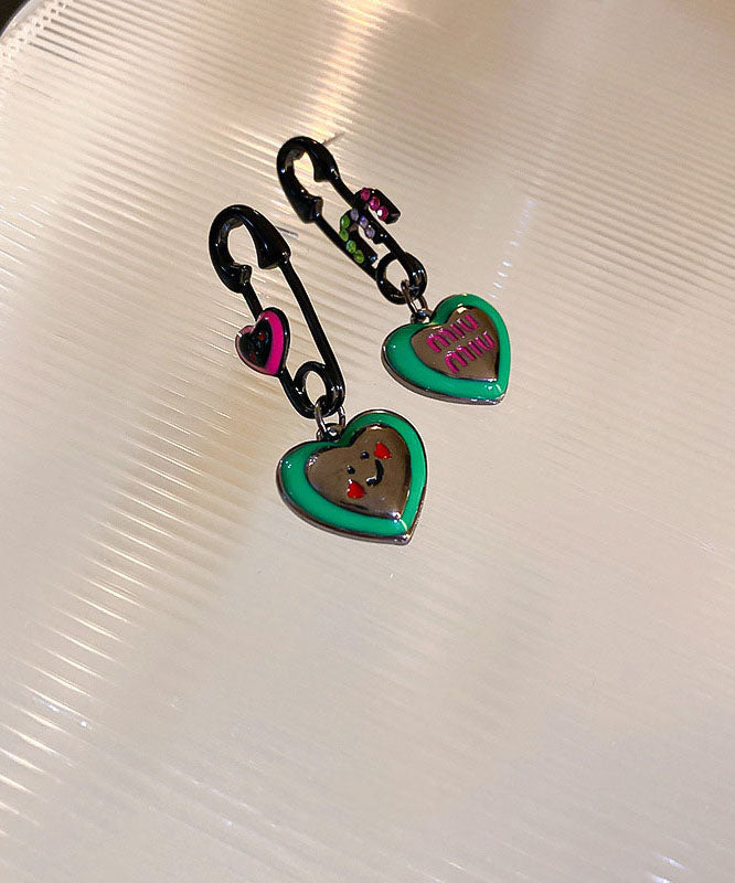 Alloy Drop Women Green Drip Graphic Zircon Love Glaze Earrings