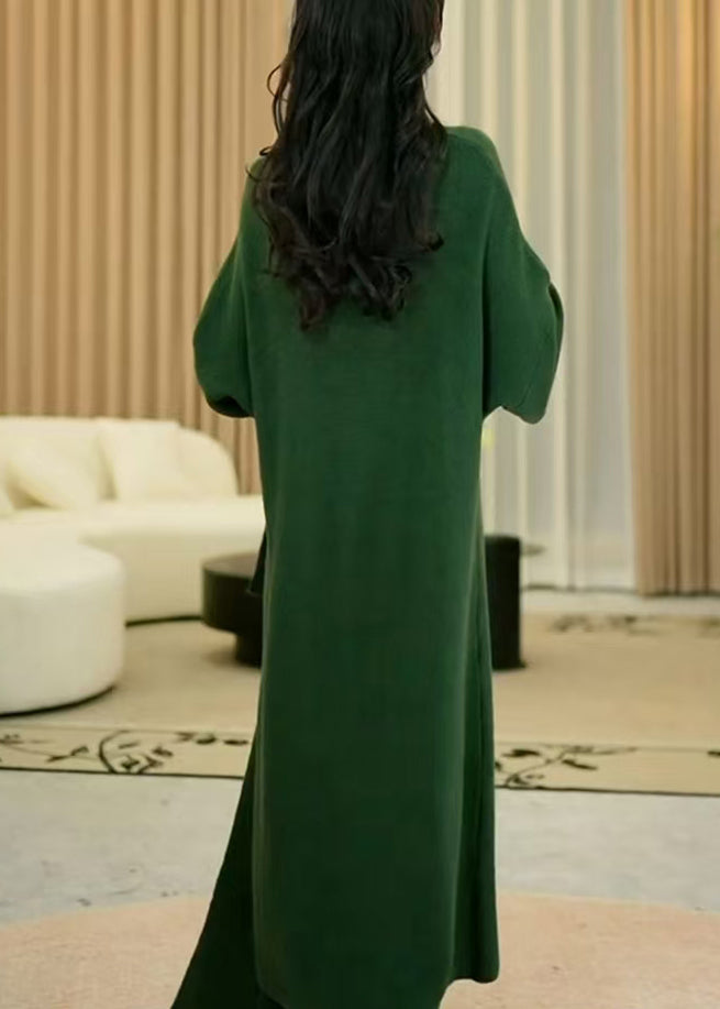 Women Green Cozy Solid Long Knit Dress Winter WM031