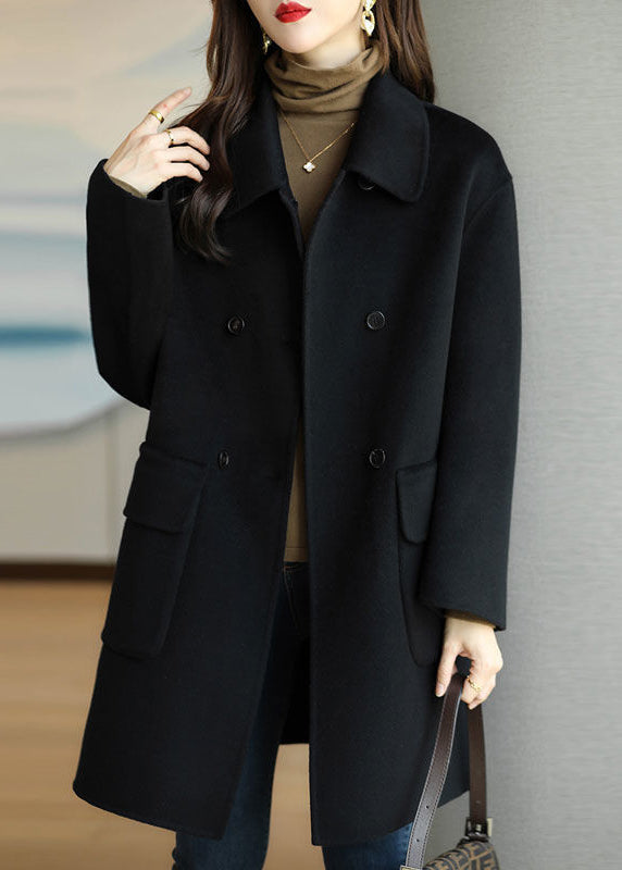 Women Green Peter Pan Collar Button Pockets Woolen Coat Winter RS024