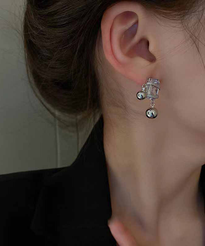 Boucles d'oreilles pendantes en alliage gris avec pierres précieuses en cristal de zircon pour femmes PO075