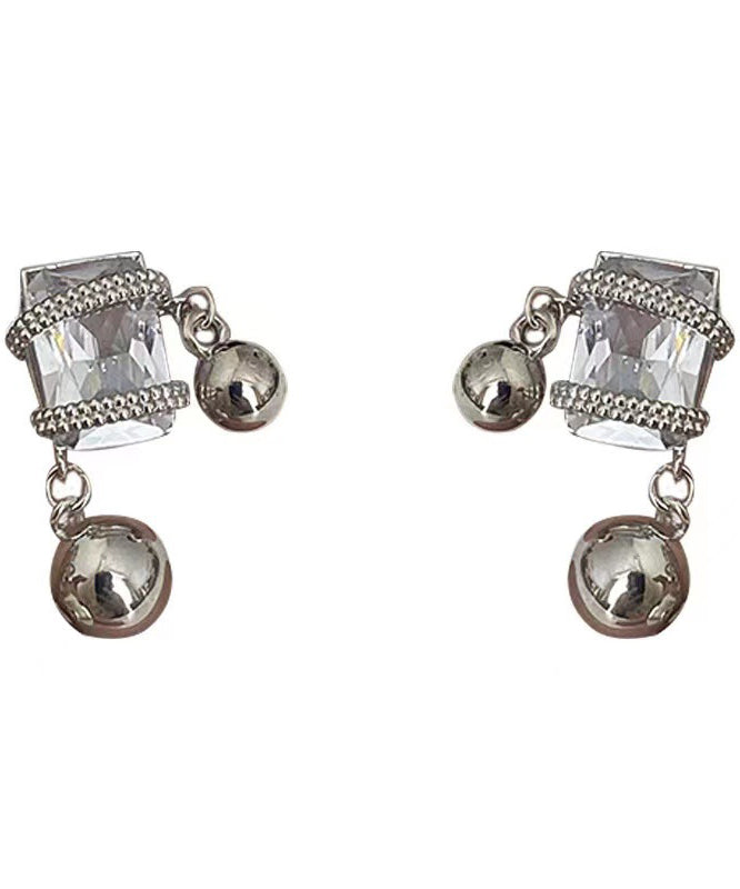 Boucles d'oreilles pendantes en alliage gris avec pierres précieuses en cristal de zircon pour femmes PO075