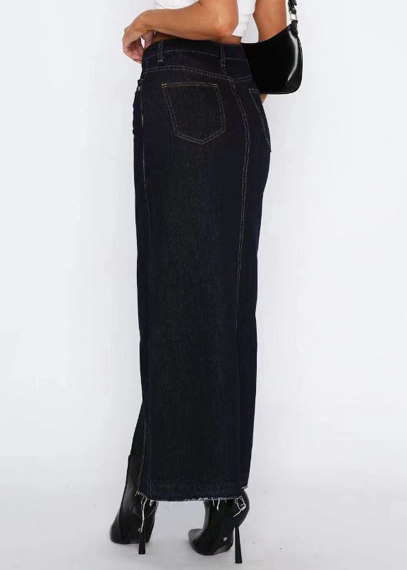 Summer Waist Women Denim Skirts High Side Open Grey