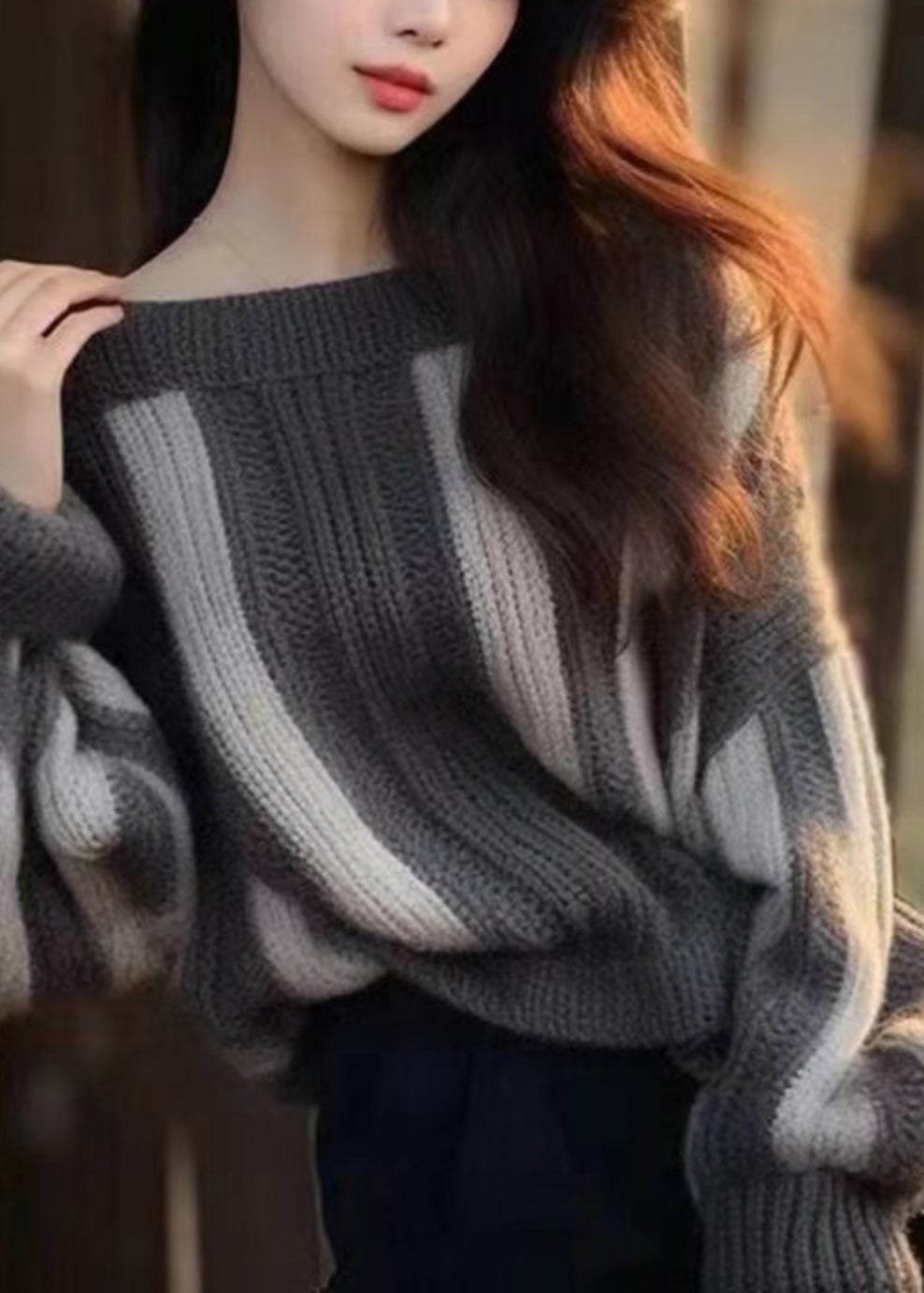 Women Grey Original Design Cozy Knit Sweater Winter WX005