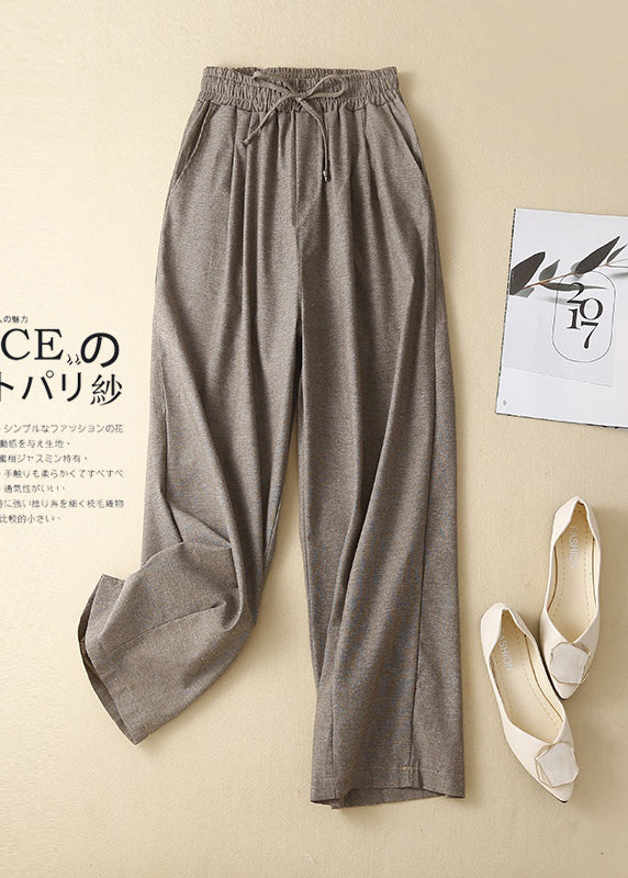 Elastic Linen Pants Khaki Women Waist Spring