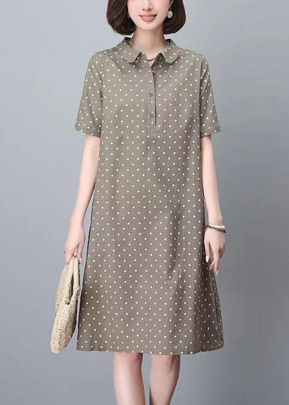 Work Dot Summer Dress Women Khaki Collar Print Pan Peter