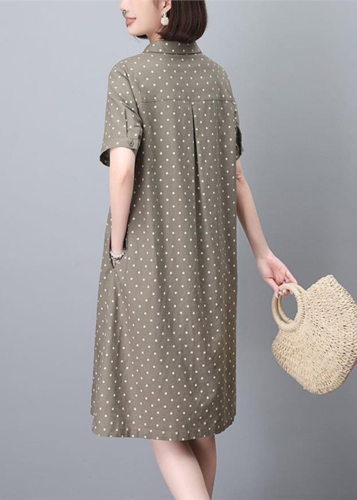 Work Dot Summer Dress Women Khaki Collar Print Pan Peter