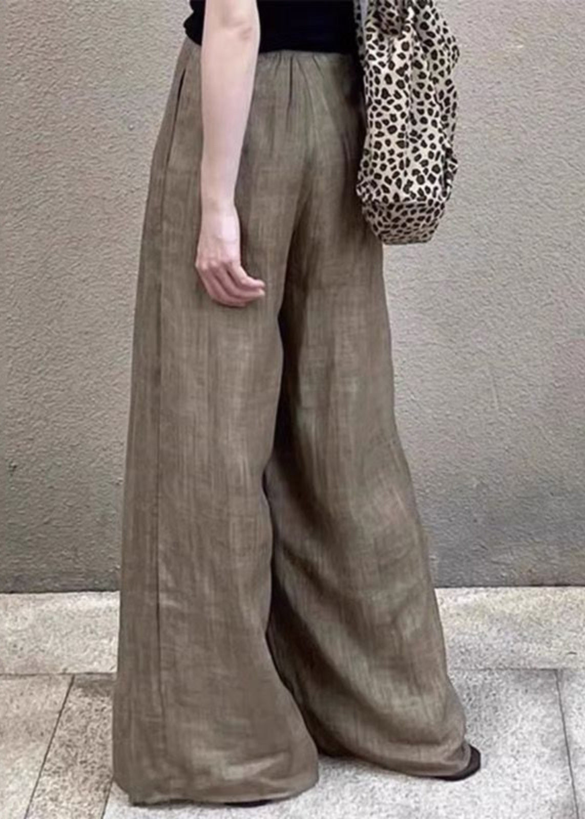 Women Khaki Pockets High Waist Wide Leg Pants Fall RK005