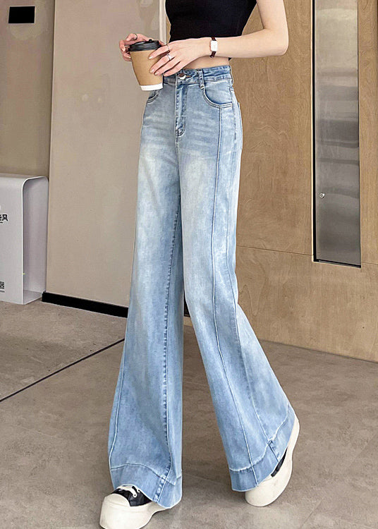 Pockets Patchwork Pants Blue Women Light Denim Fall