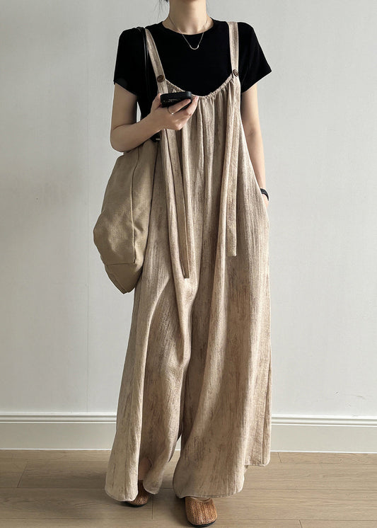 Women Linen Button Pockets Linen Jumpsuit Sleeveless YH002