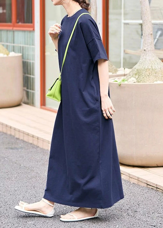 Long Cotton Summer Dresses Women Navy Oversized