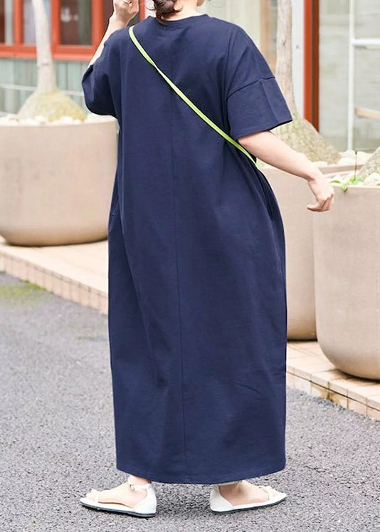 Long Cotton Summer Dresses Women Navy Oversized