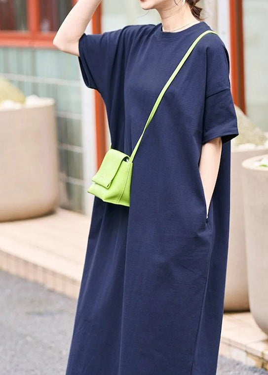 Long Cotton Summer Dresses Women Navy Oversized