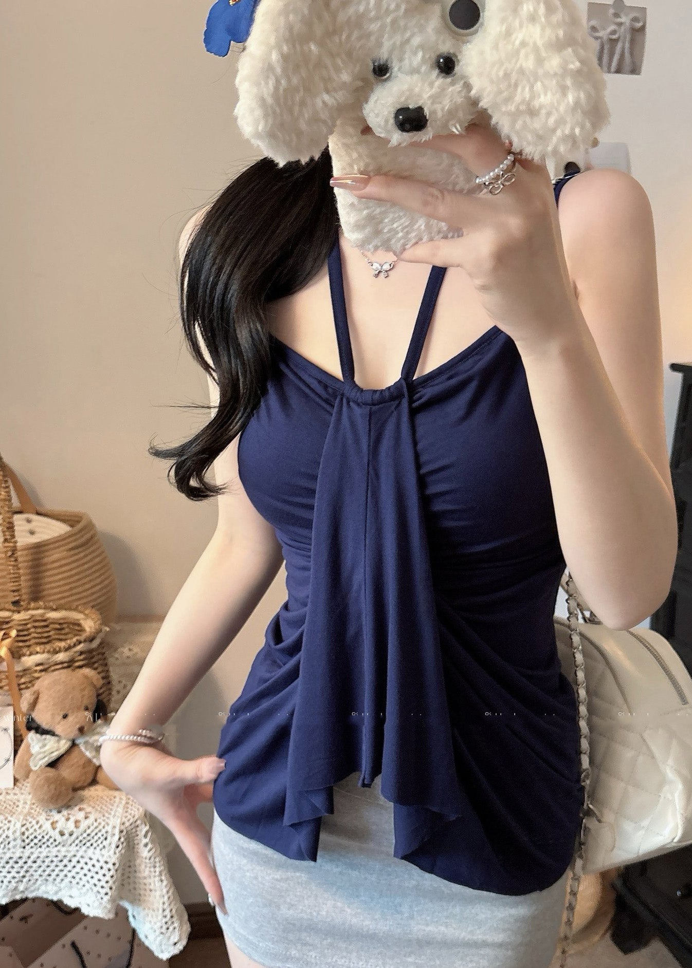 Fit Vest Navy Women Beach Silm Cotton Summer