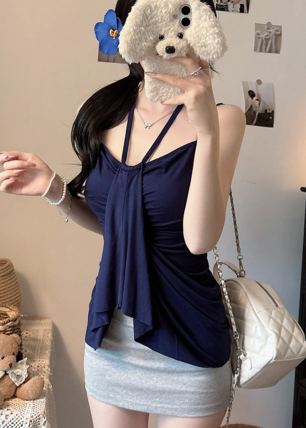 Fit Vest Navy Women Beach Silm Cotton Summer