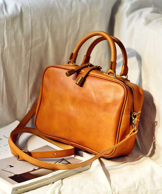 Women Doctor Large Bag Capacity Leather Orange