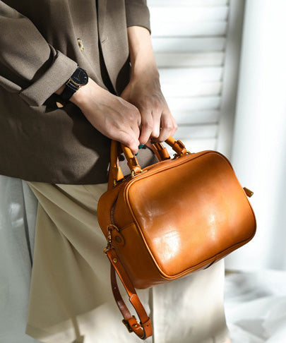 Bag Leather Orange Doctor Capacity Large Women