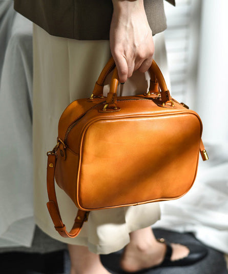 Bag Leather Orange Doctor Capacity Large Women