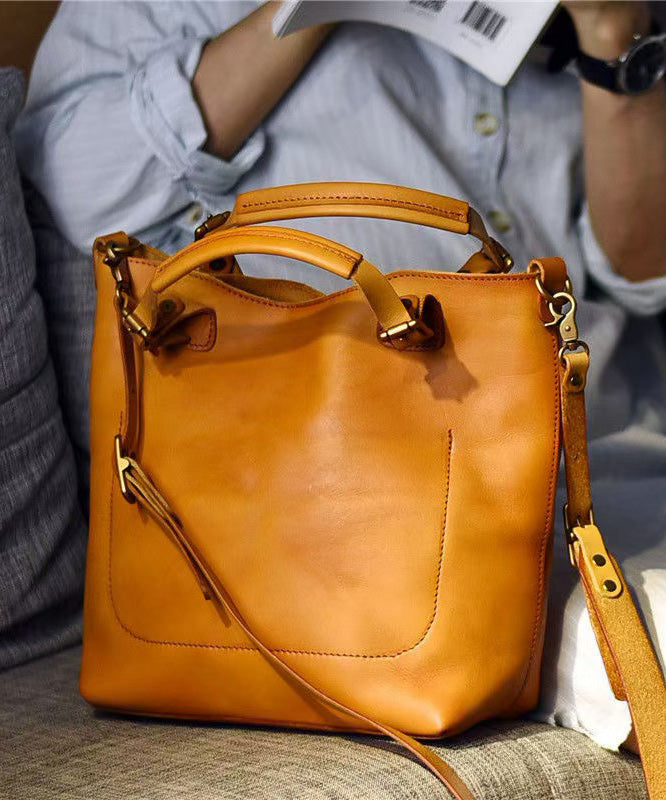 Leather Capacity Handbag Orange Women Large Tote