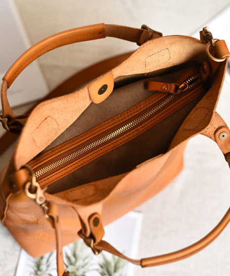 Leather Capacity Handbag Orange Women Large Tote