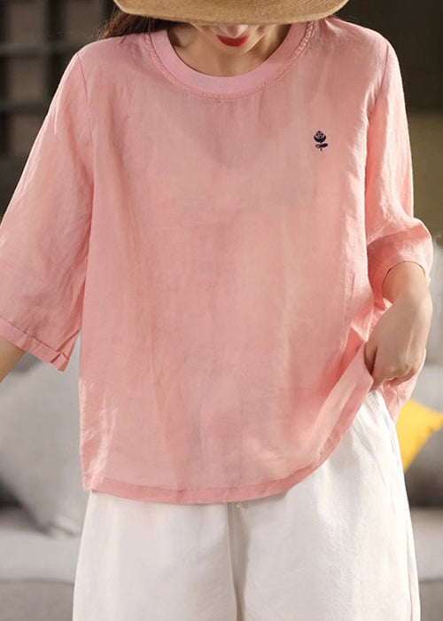 Sleeve Linen Half Women Neck Solid Shirts Orange O T