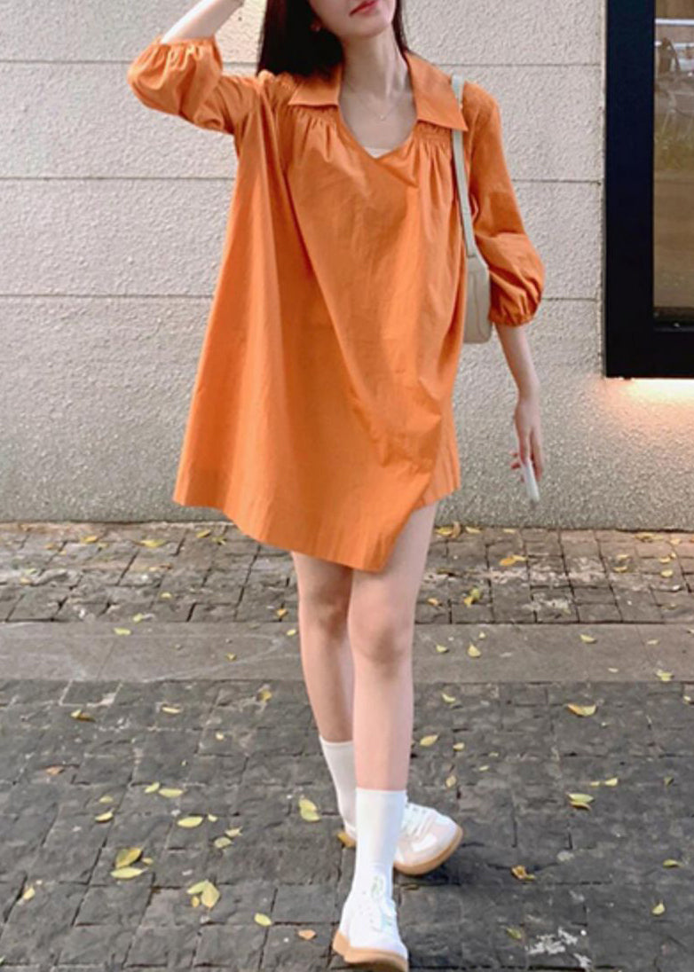 Shirts Pan Cotton Wrinkled Women Dresses Collar Peter Orange