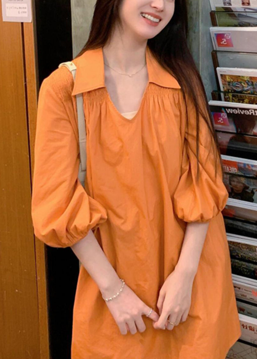 Shirts Pan Cotton Wrinkled Women Dresses Collar Peter Orange