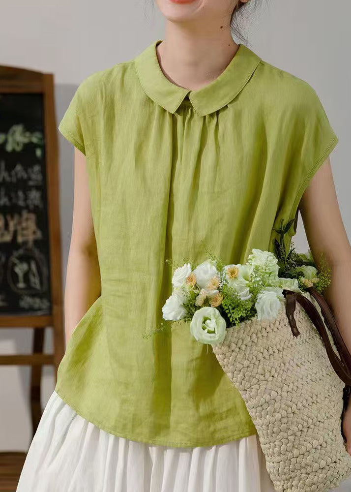 Women Shirt Pan Summer Pink Peter Button Cotton Collar Solid