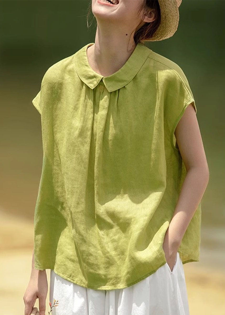 Women Shirt Pan Summer Pink Peter Button Cotton Collar Solid