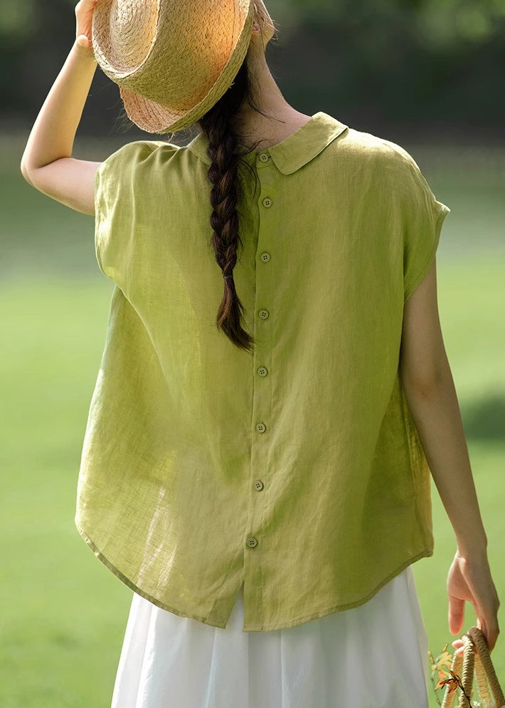 Women Shirt Pan Summer Pink Peter Button Cotton Collar Solid