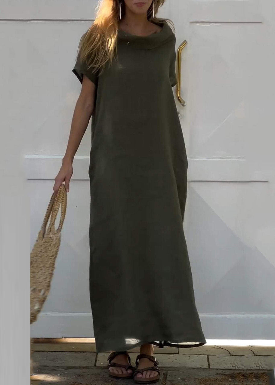 Neck Women Vacation Solid Long Dresses Pink Turtle Patchwork