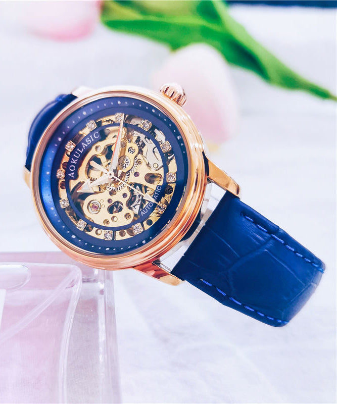 Women Red Stainless Steel Sapphire Crystal Patchwork Dermis Zircon Hollowed Out Watch QU003